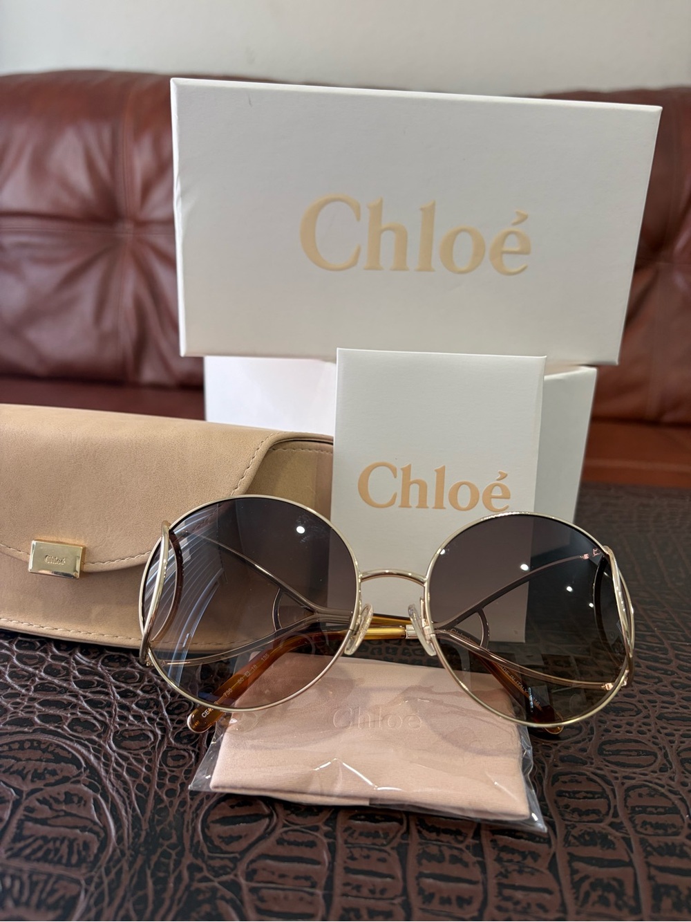 Chloé Gold Frame Sunglasses with Brown Gradient Lenses